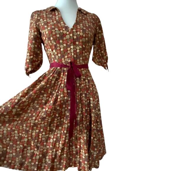 Anthropologie Small Retro Dress Boho Fall Cotton 50s style Edme & Esyllte Art - Picture 11 of 17